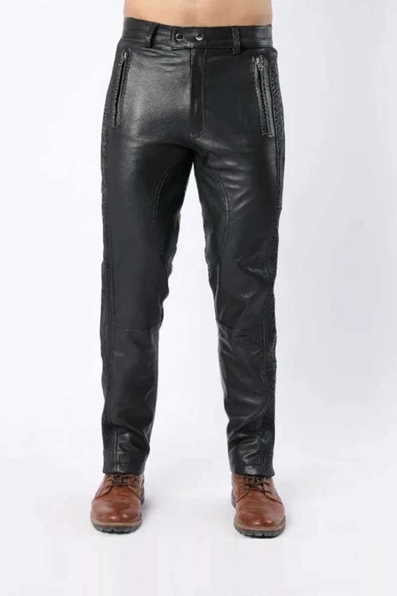 Leather Men Slim Pencil Pants Male Motorcycle Pants Style Trousers