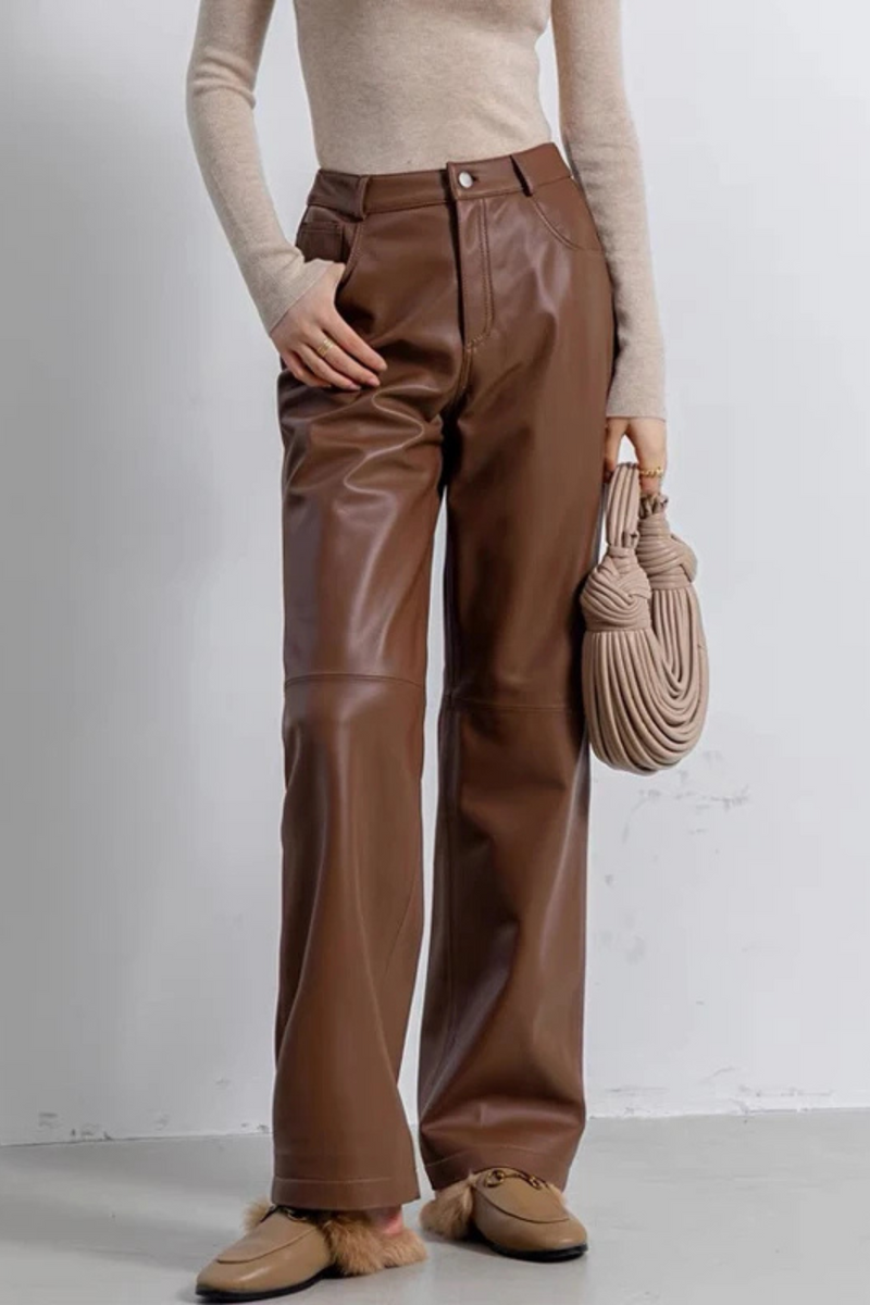 Pants Women Drape Casual Genuine Leather Trousers Pants Female