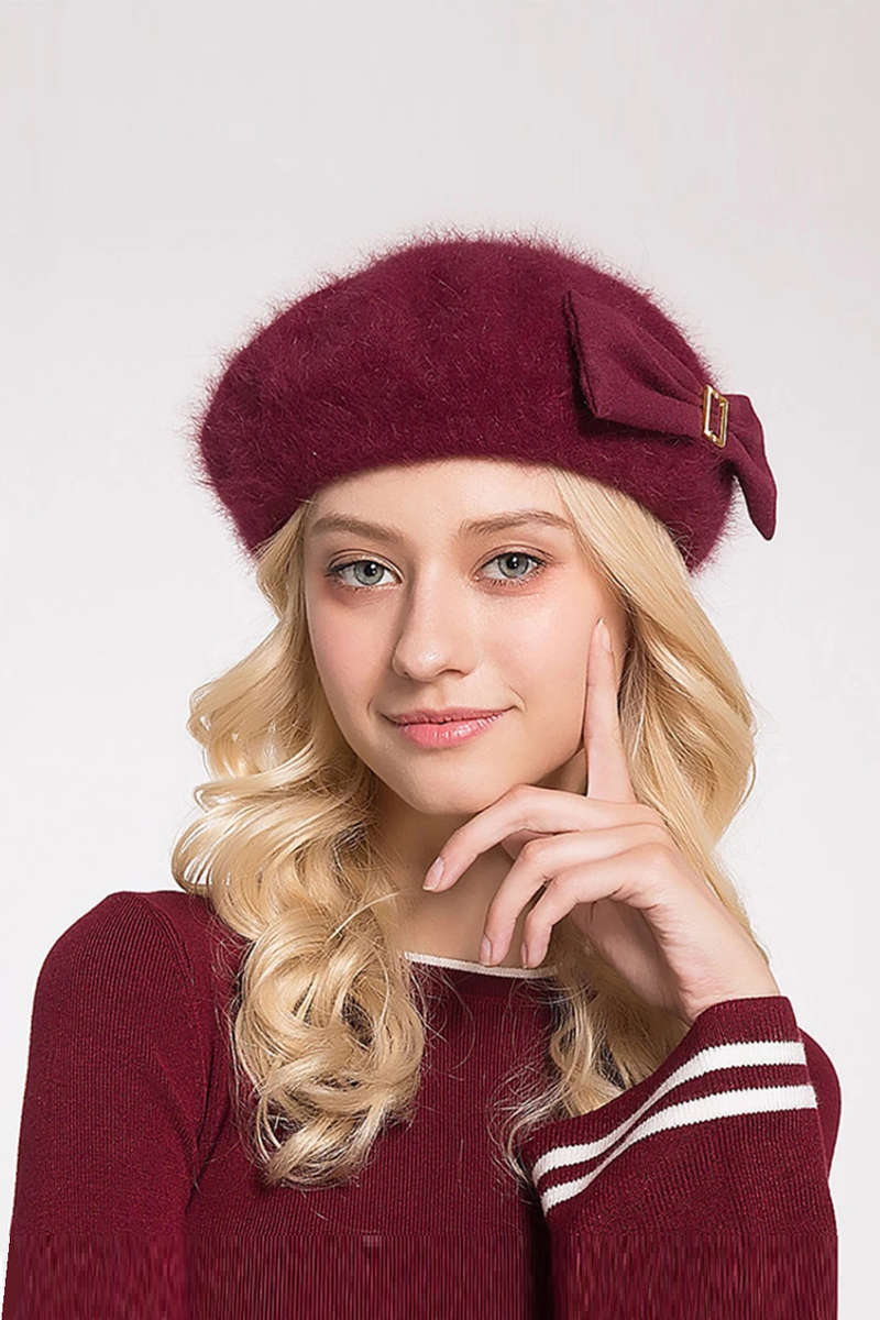 Wool Bow Berets For Women Ladies Autumn Winter Elegant French Artist Hat