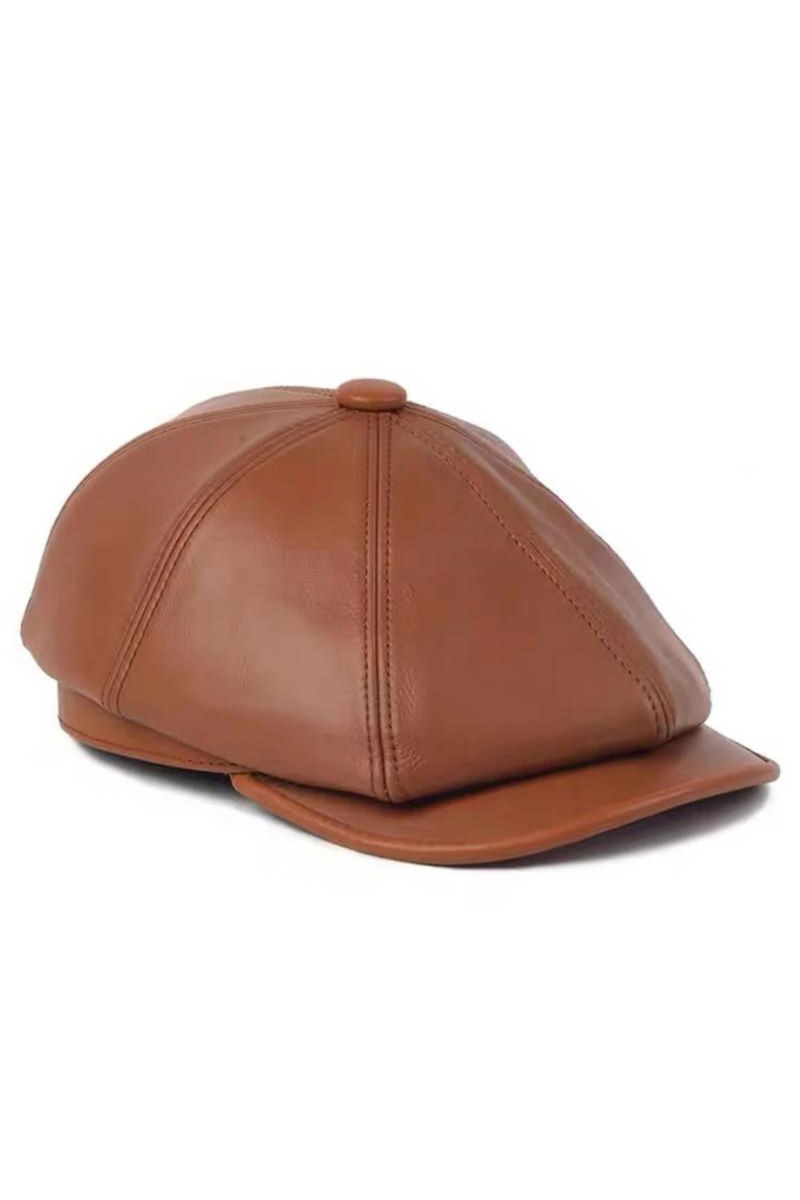 Leather Beret Caps Men Peaky Blinders Genuine Leather Letters Octagonal Hats Male Retro