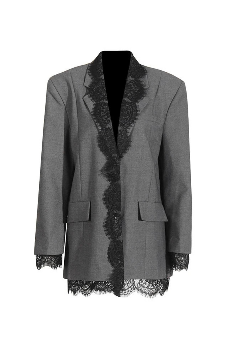 Chic Solid Spliced Lace Blazers for Women Notched Collar Coats