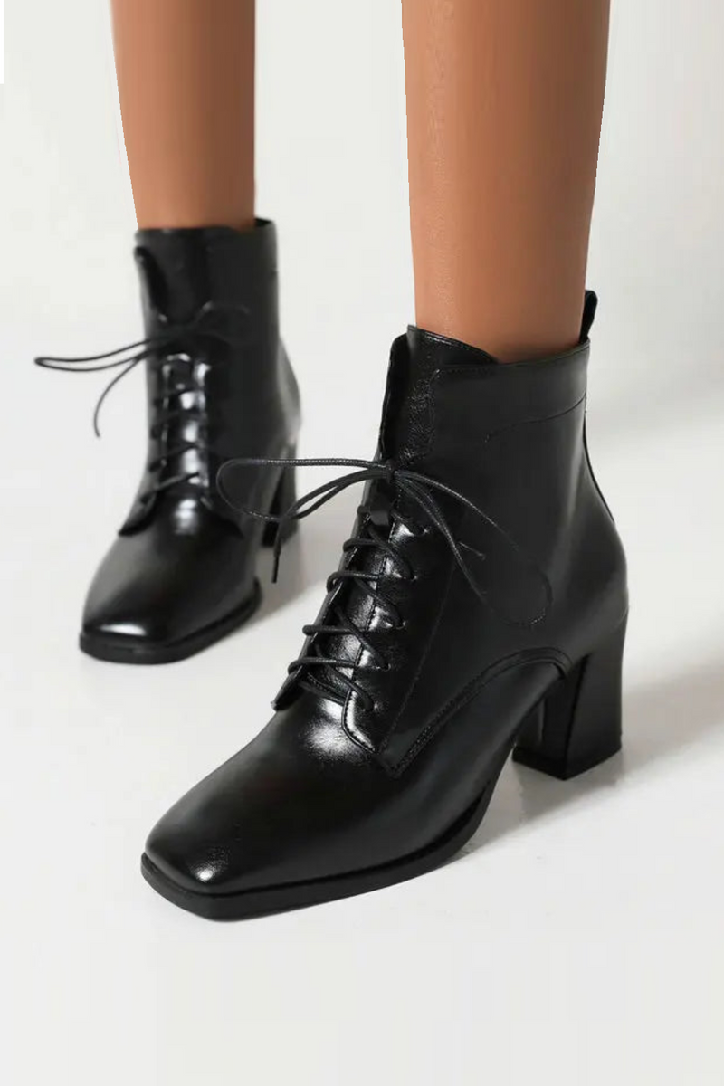 Winter Spring Ladies Pumps Cross-tied Lace-up Mature Women Thick High Heels Oversized Ankle riding Boots