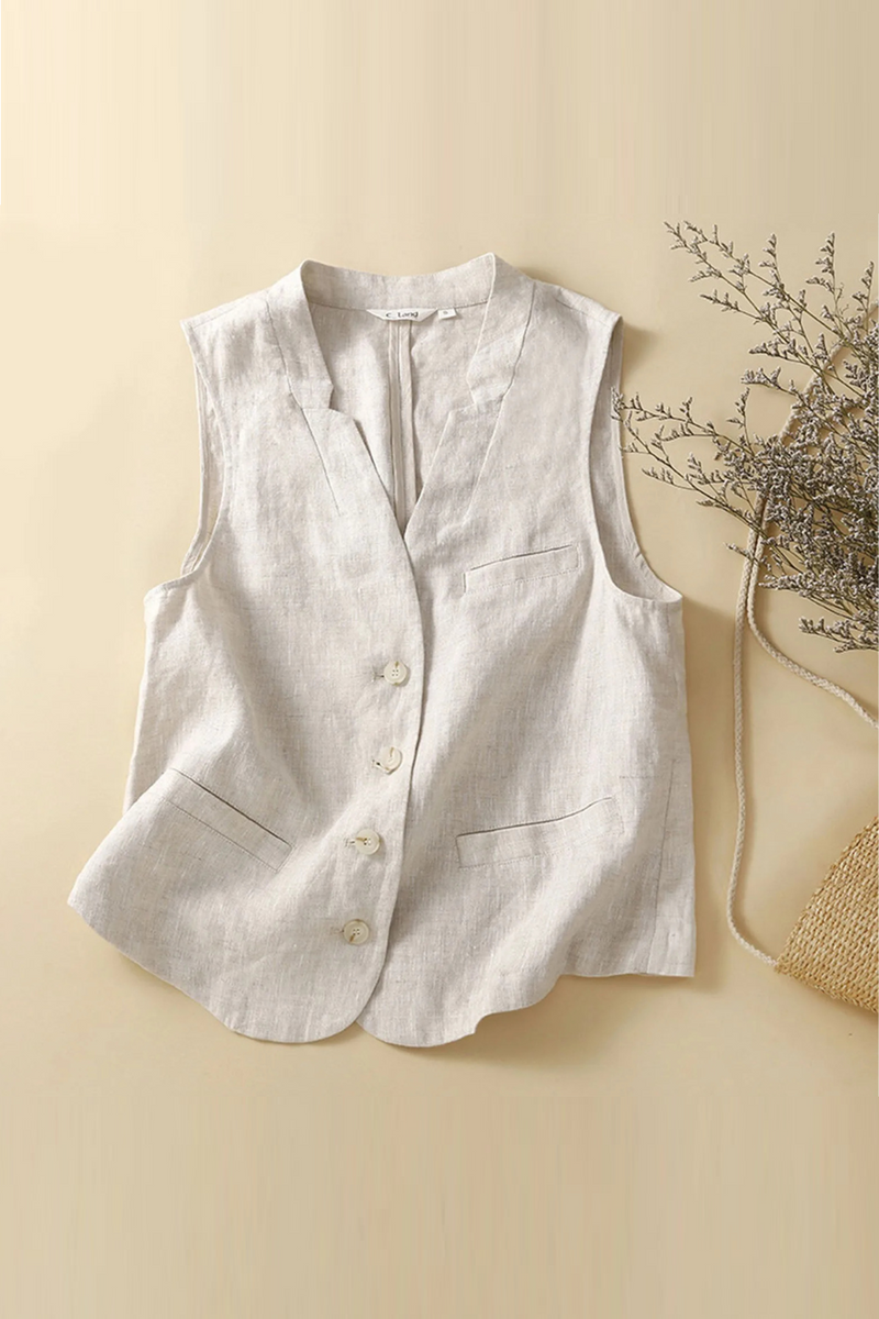 Linen Vest Jacket Sleeveless Thin Summer Coat Solid Color Casual Elegant Women Top