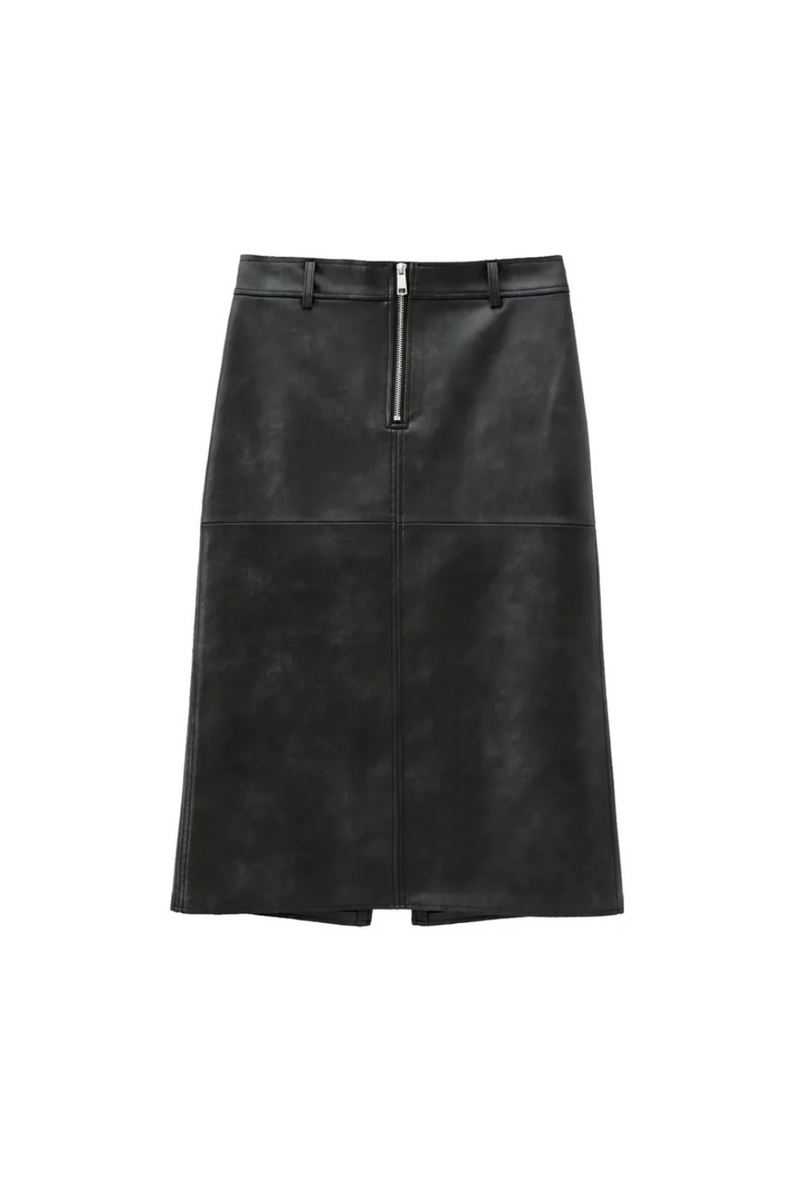 Autumn Product Women's Zipper Decoration Imitation Leather Split Skirt