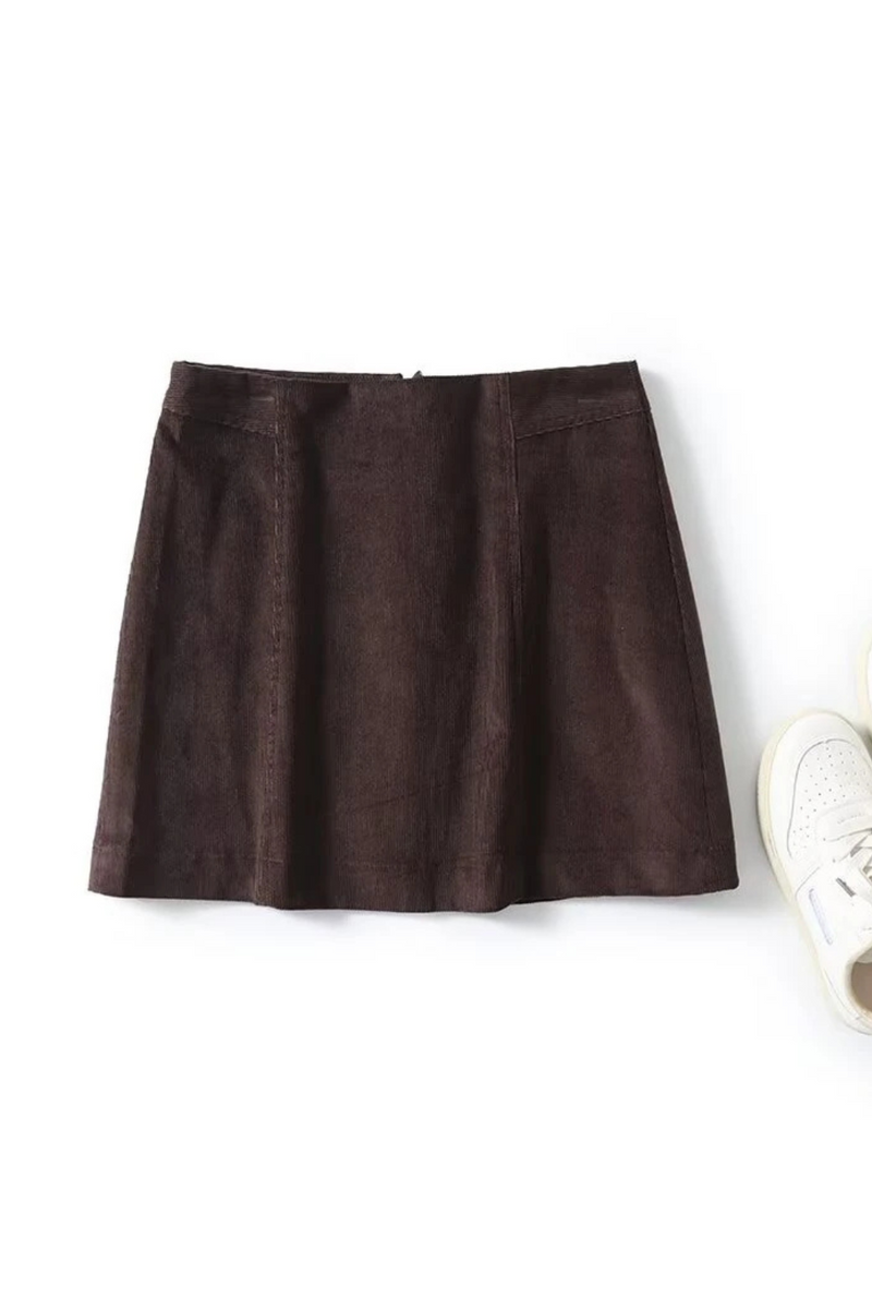 Women Modern Retro Corduroy Skirt High Waist A-line Mini Skirts Brown