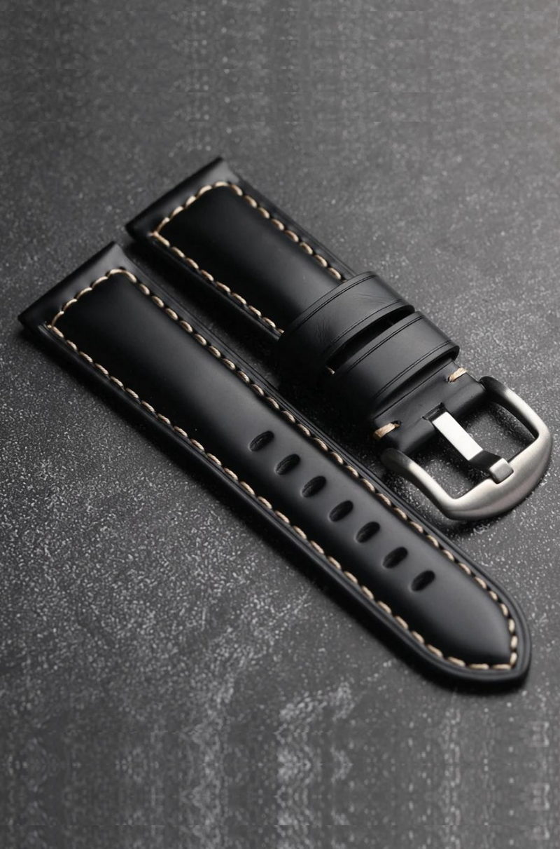 Handmade Black Shiny Leather Genuine Leather Watch Band Watch Bracelet