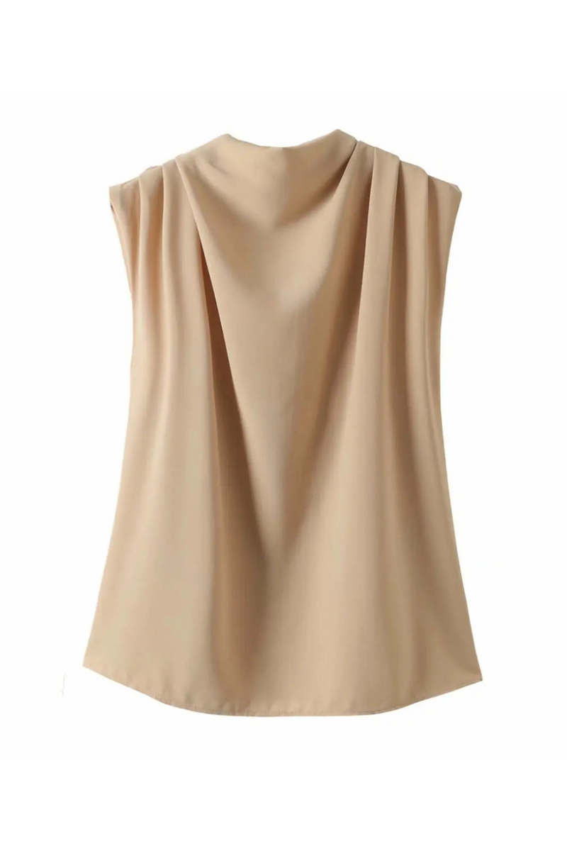 women stand collar pleats sleeveless smock shirt ladies blouses chic tops