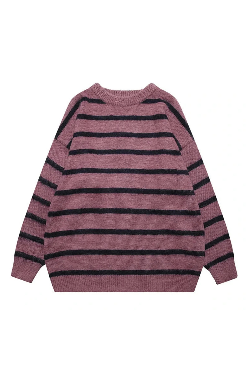 Striped Sweater Autumn Round Neck Winter Tops Pullovers