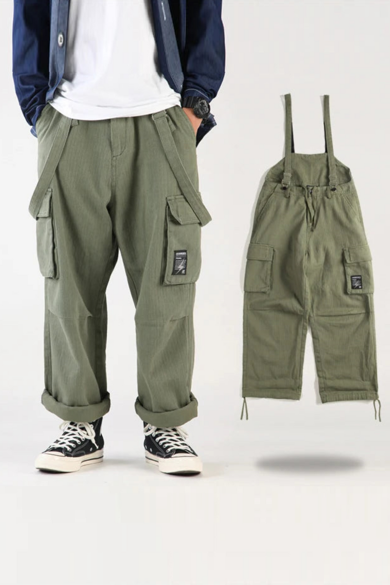 Autumn Spring Men Suspenders Casual Ins Popular Loose Pockets Cargo Bib Pants Jumpsuit Trousers