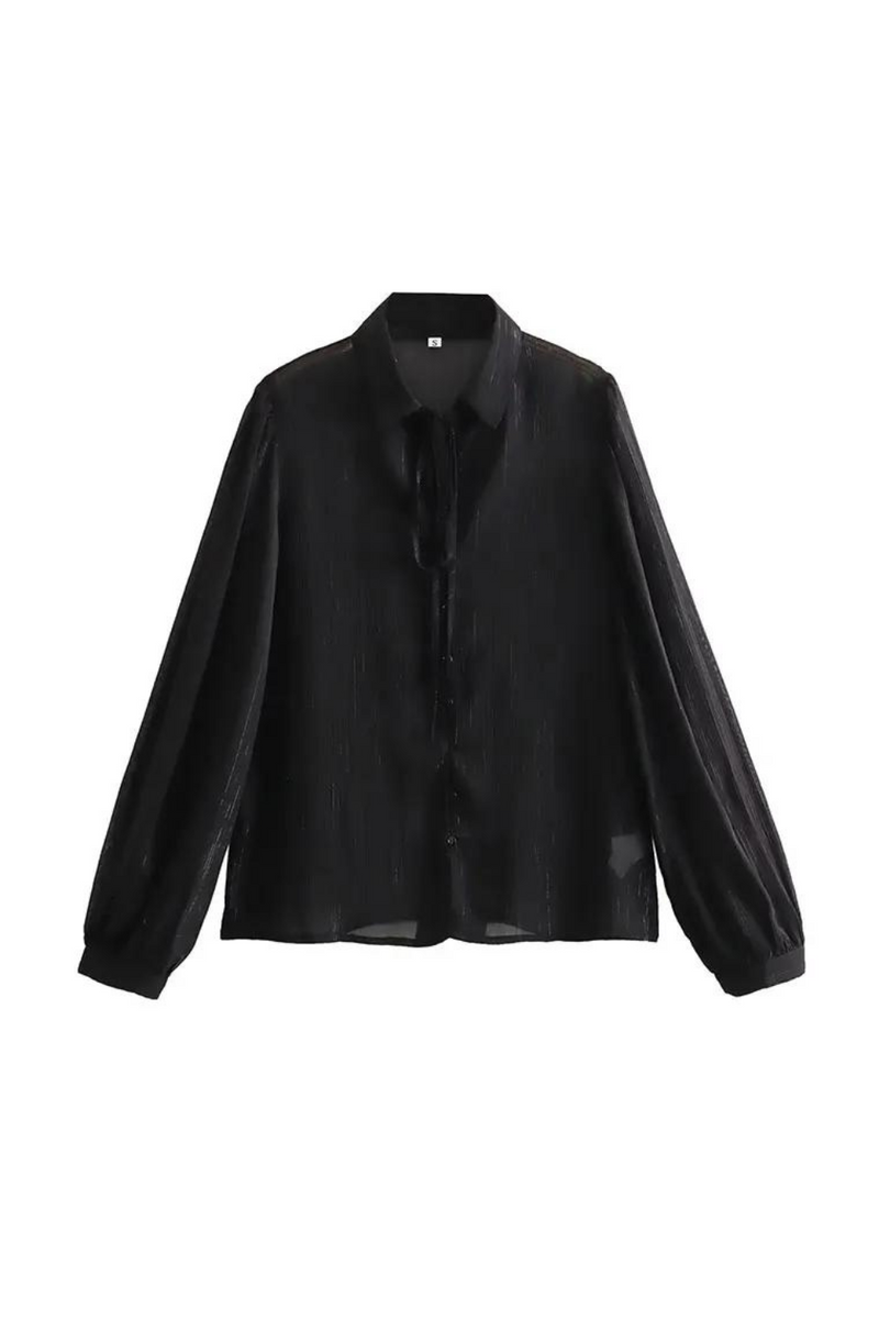 Spring Women Semi-Sheer Shirt Solid Lapel Long Sleeve Streetwear Elegant Shirts