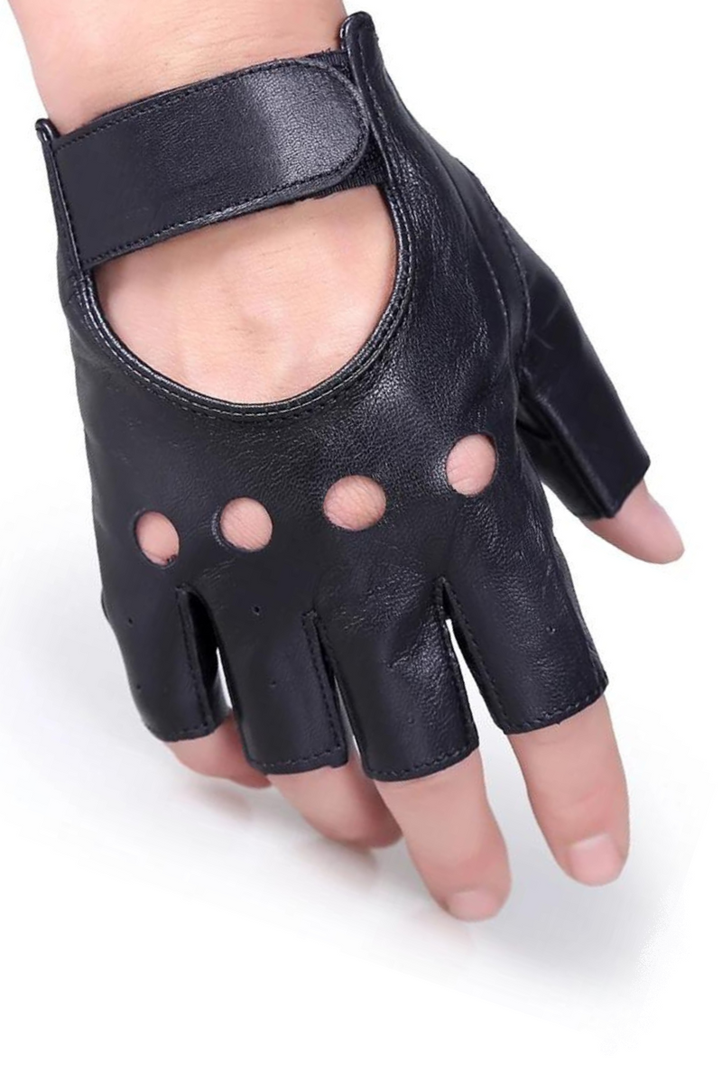 Black Semi-Finger Gloves Genuine Leather Male Mitring Ride Motorcycle Men Half Finger Driving Gloves