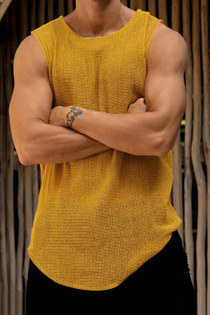 Summer Thin Knitting Tank Men's Loose Sleeveless Vest Outdoor Sport Casual Basic Tops Tee