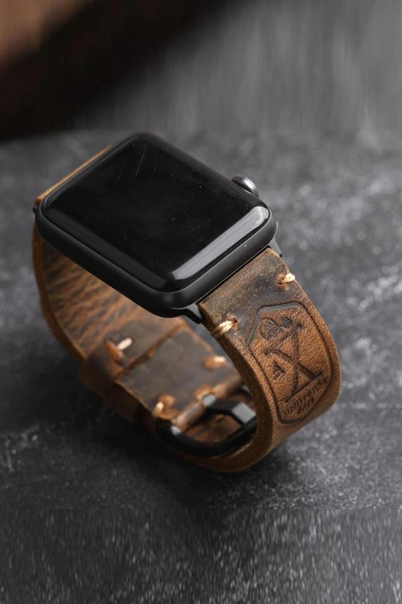 Apple Watch Strap Genuine Leather Apple Iwatch7/8ultra Watchband Thickened Rugged Men Bracelet