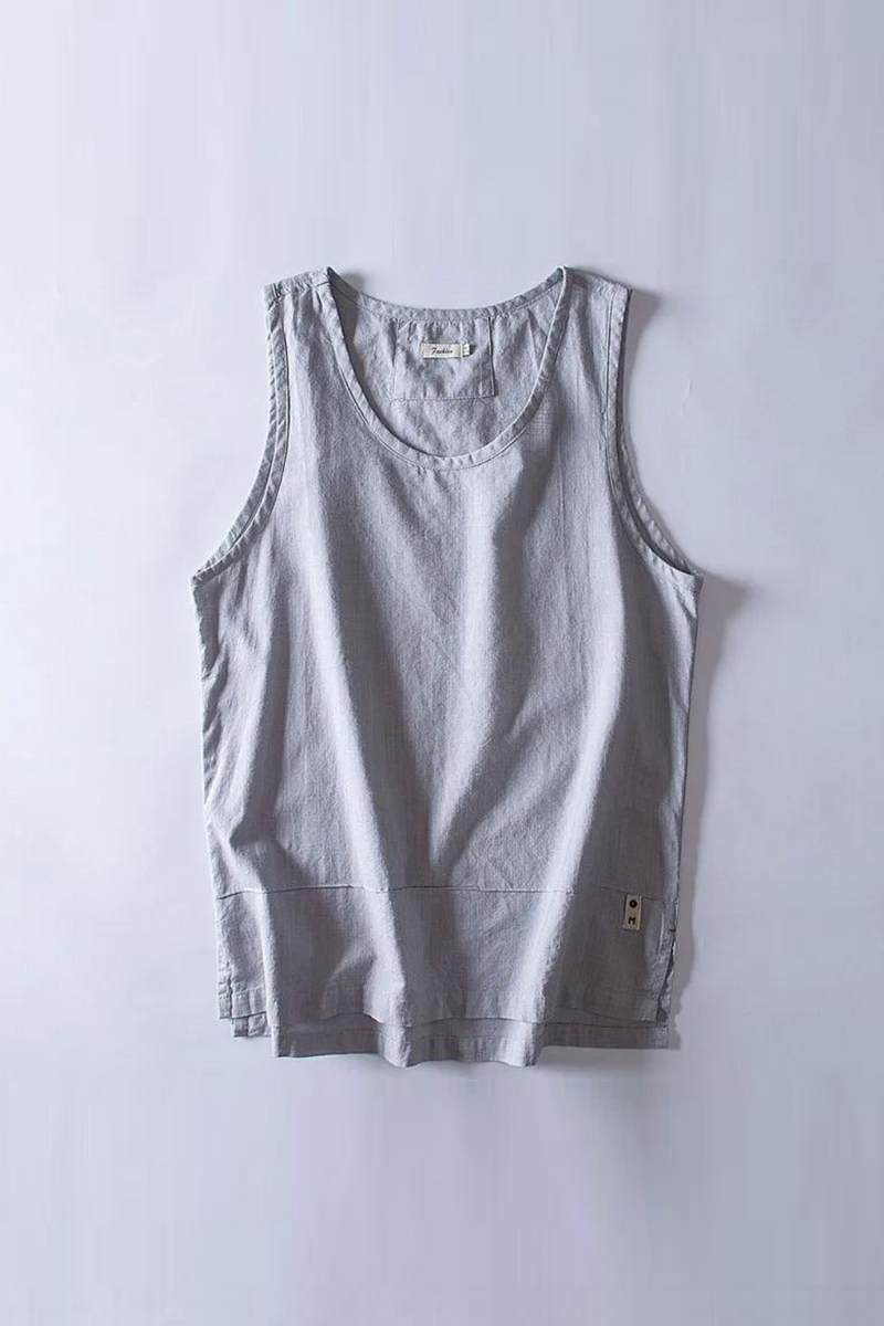 Summer Men Linen Tank Tops Thin Breathable Sleeveless Shirts Male Causal Tees Solid