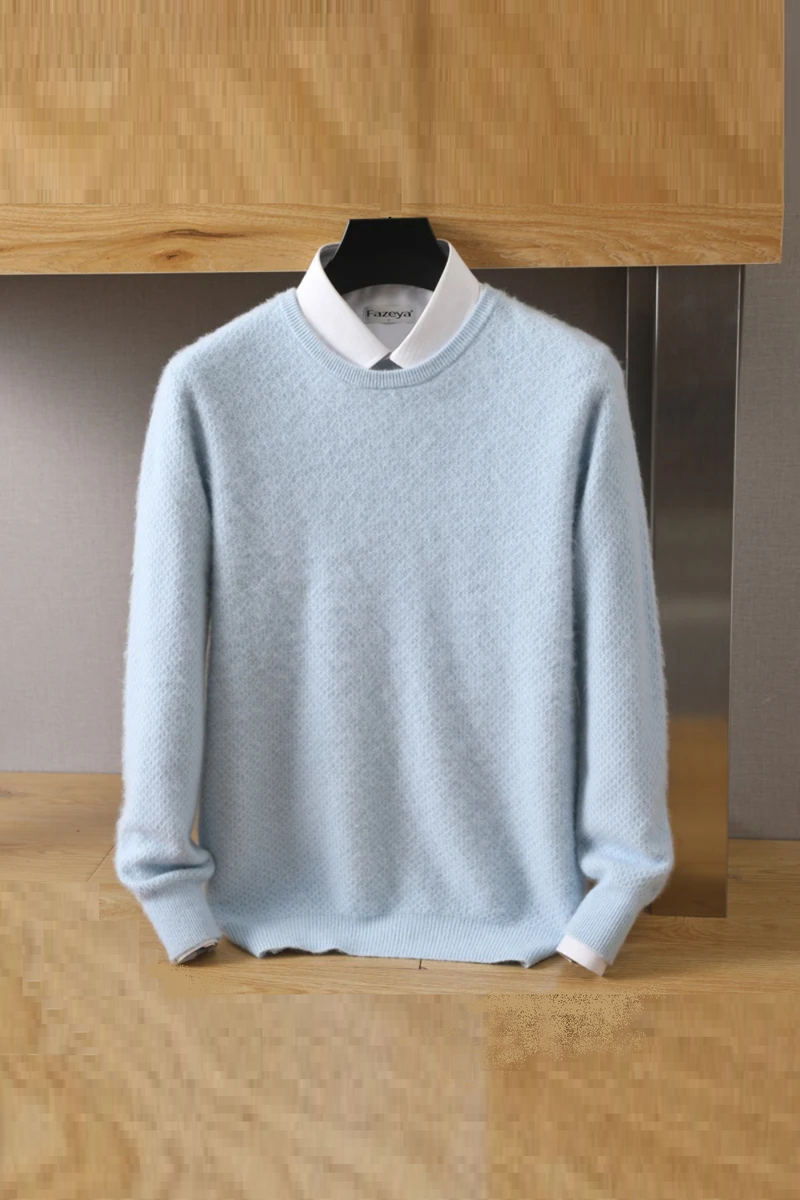 Men Round Neck Diamond Small Square Solid Color Knitted Mink Fleece Sweater Pullover Casual Autumn Winter New Fashion