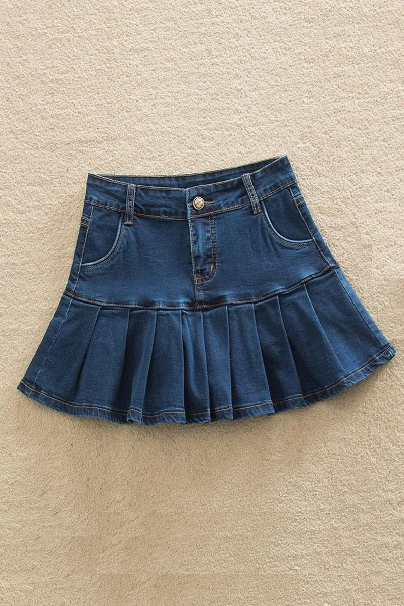 Skirts for Women Summer Patchwork Ruffles High Waist Shorts Skirt Woman Casual Pleated Denim Skirt