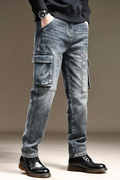 Jeans for Men Straight Pants with Pockets Trousers Cargo Regular Stacked Trend