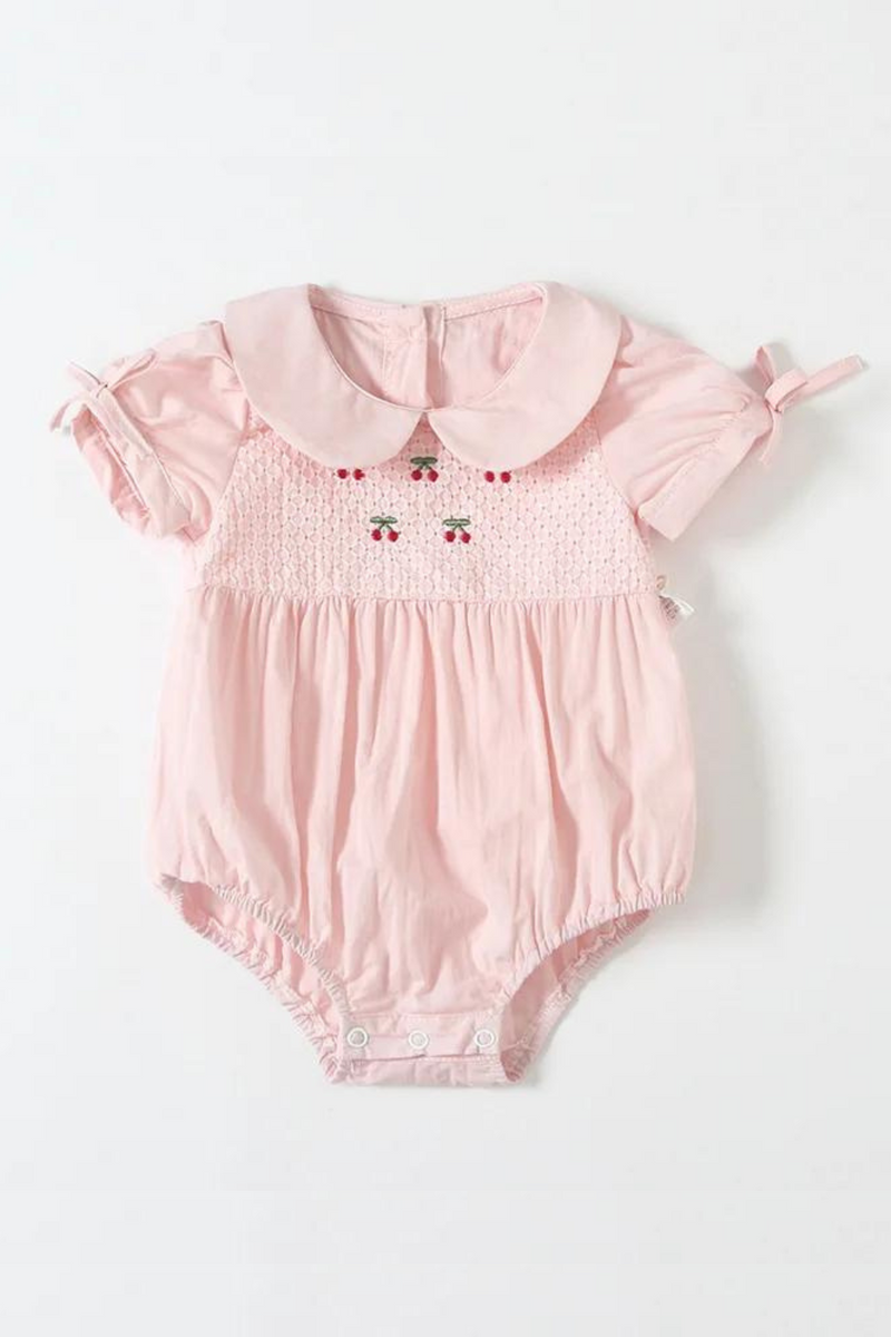 newborn baby bodysuits peter pan collar cherry embroidery baby girls clothes one piece baby outfit 2 Color