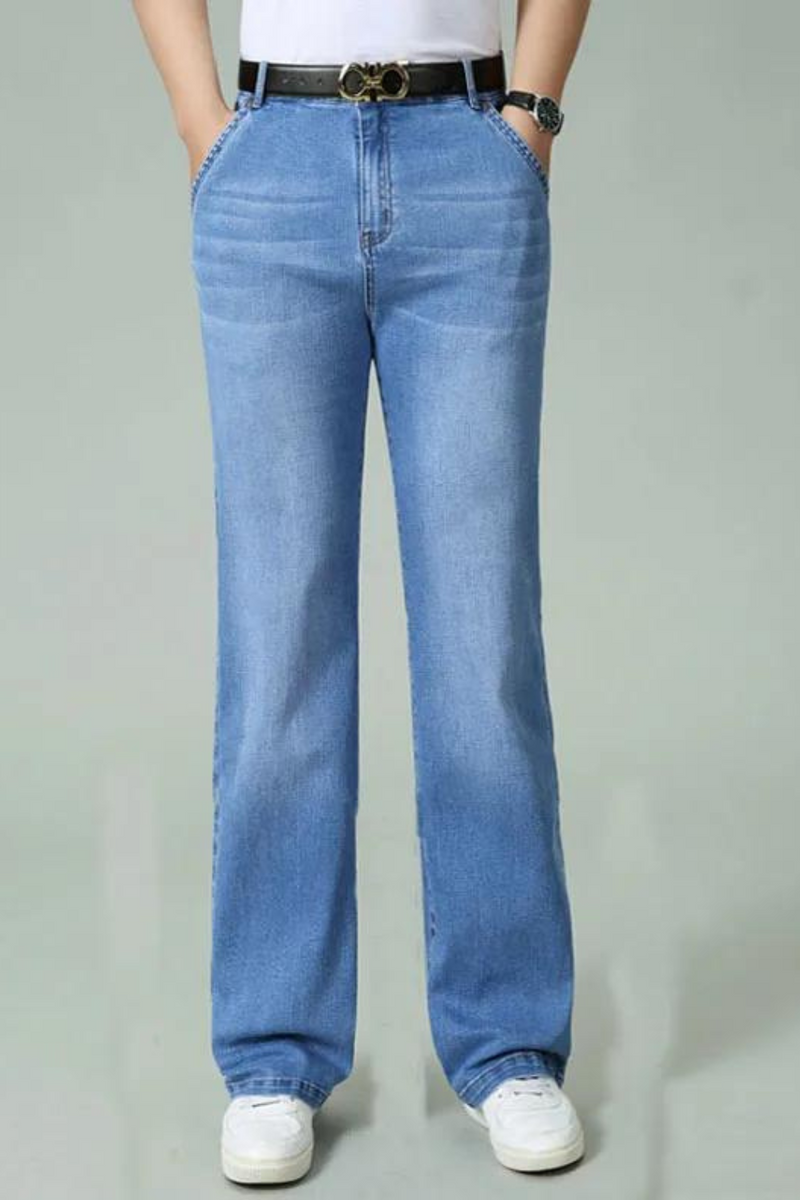 Men Spring Autumn and Summer Thin Wide-Leg Jeans Casual Straight Pants