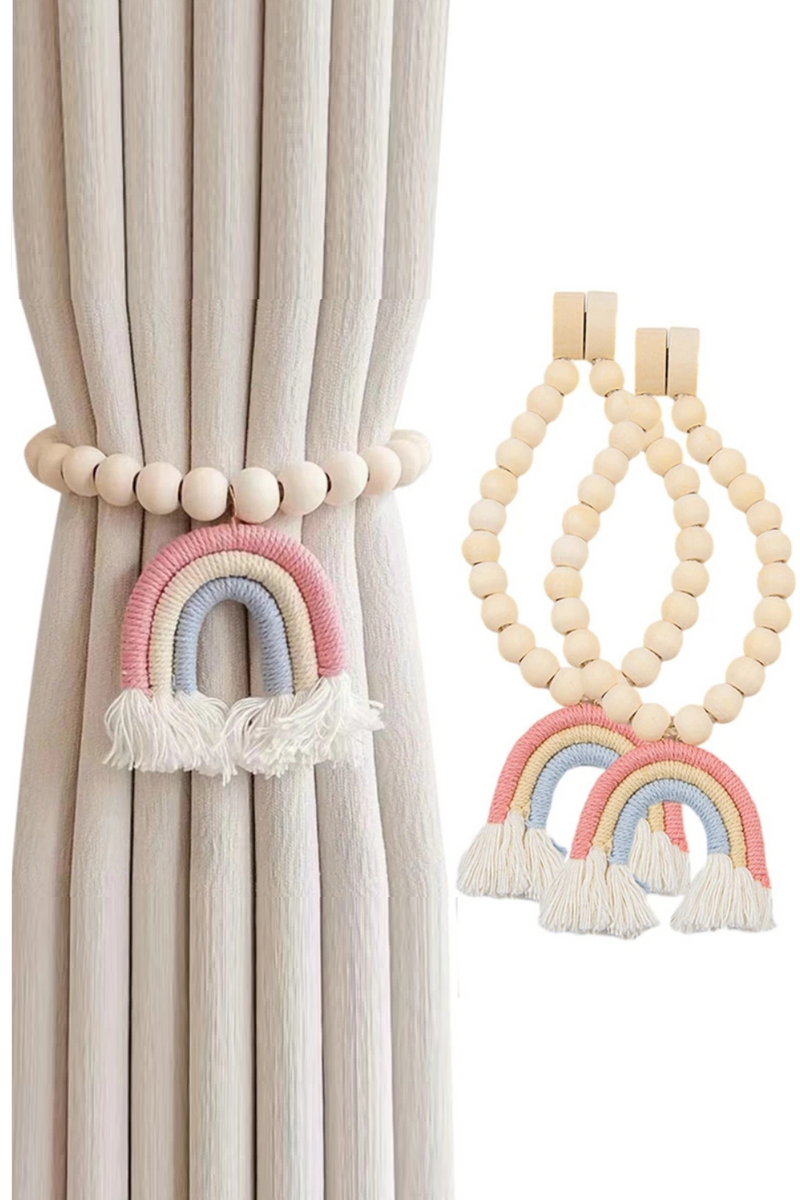 Boho Bead Garlands Curtain Tassel Wood Bead Curtain Rope Holdback Curtain Holders For Drape Decor