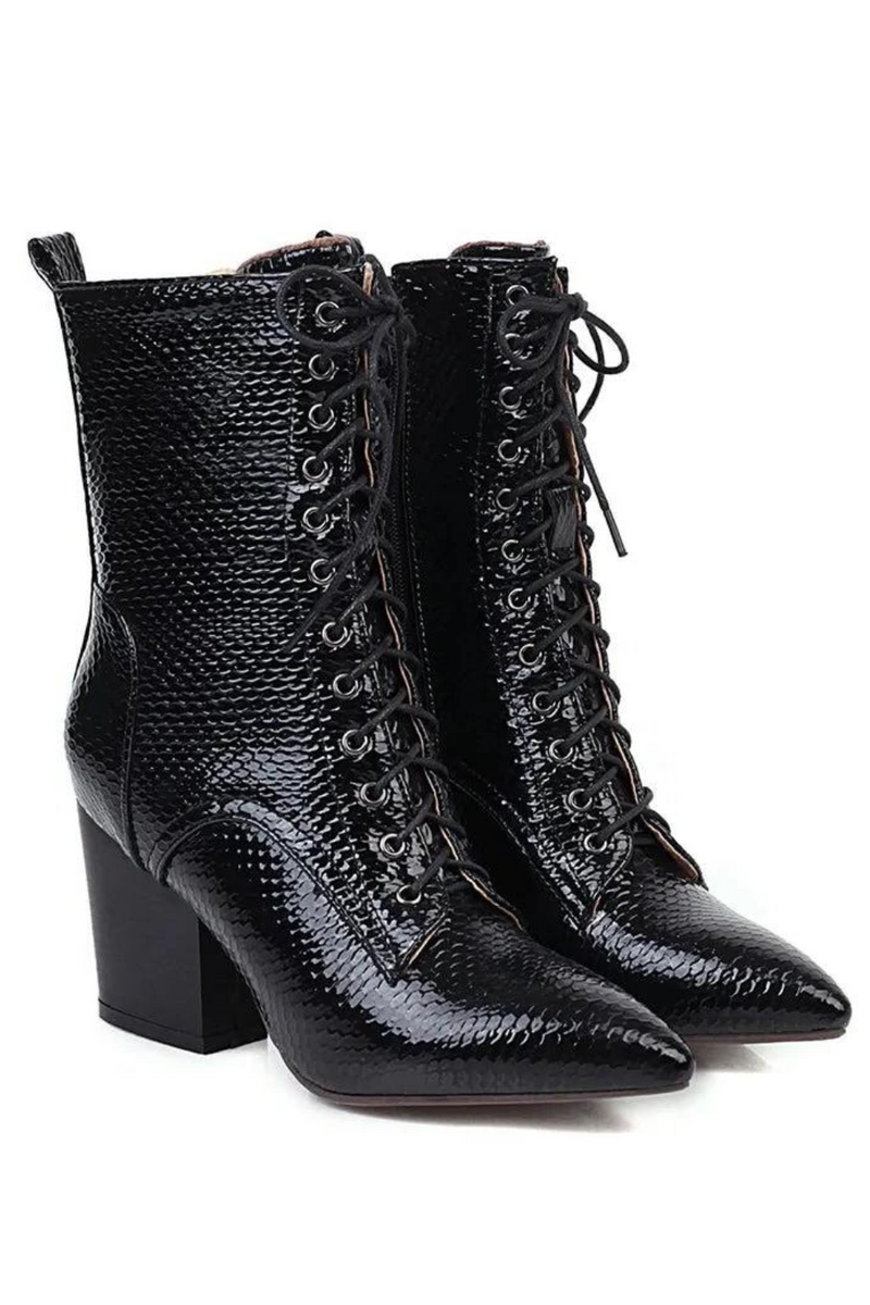 Pointed Toe Snake Boots Woman Ankle Strap Plush Inside Autumn Winter Shoes Female Zipper Short Boots