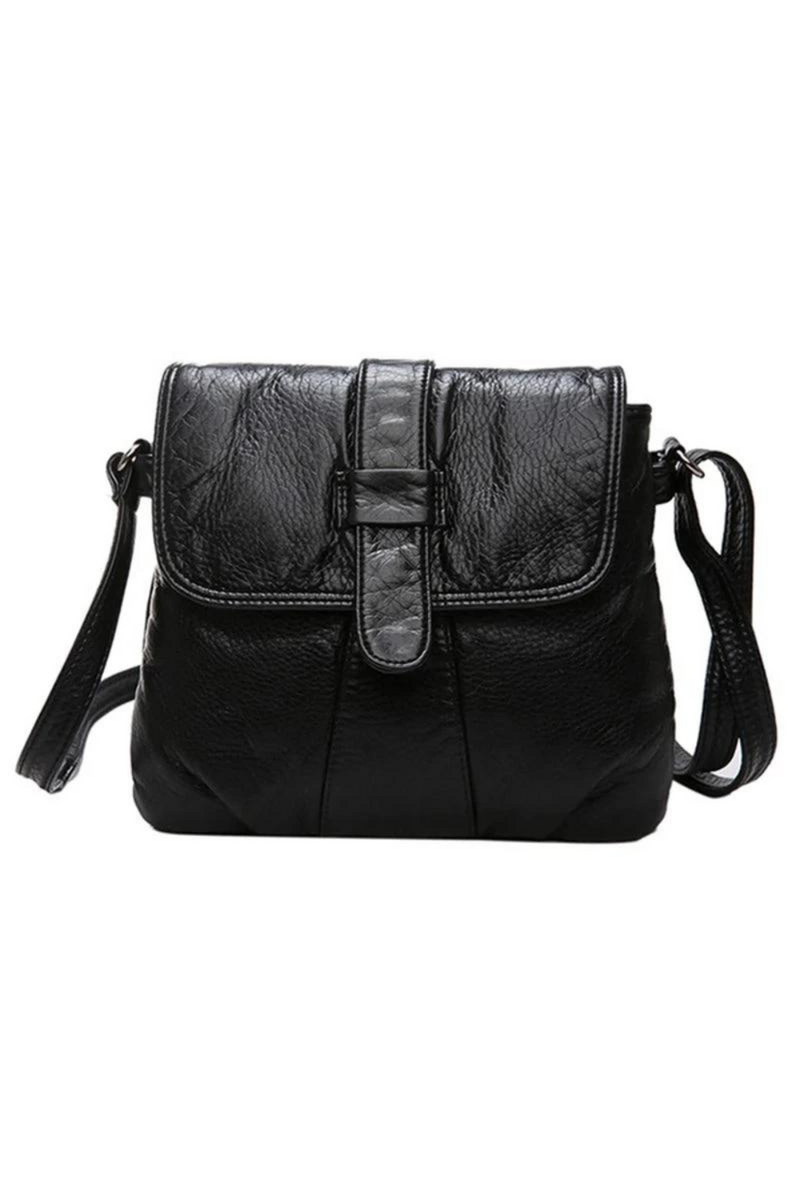 Women Crossbody Bag Black Soft Washed Leather Shoulder Bag Small Size Messenger Bag Quality Lady Purse