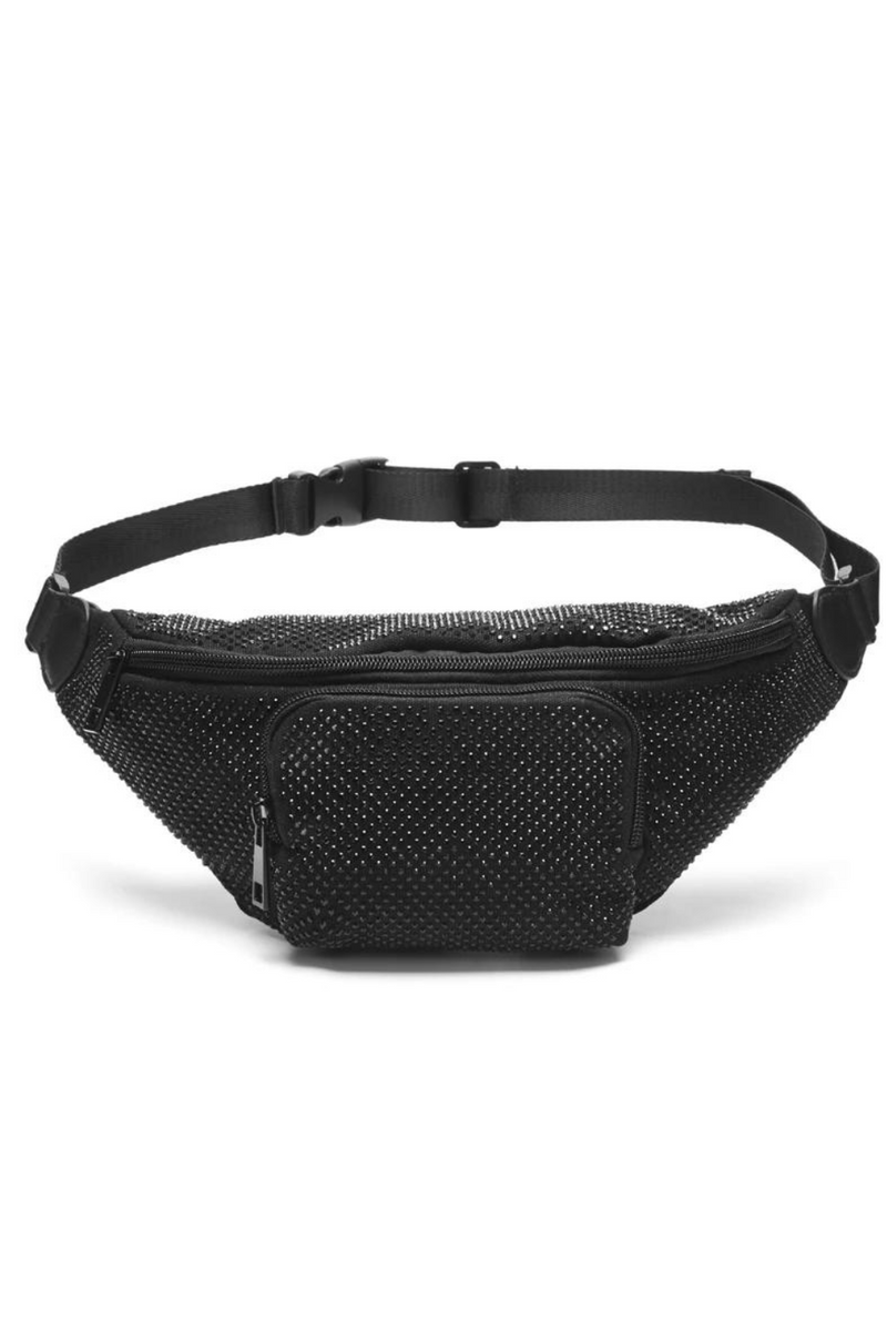 Women Waist Bag Large Capacity Fanny Pack Black Rhinestone Chest Bag Luxury