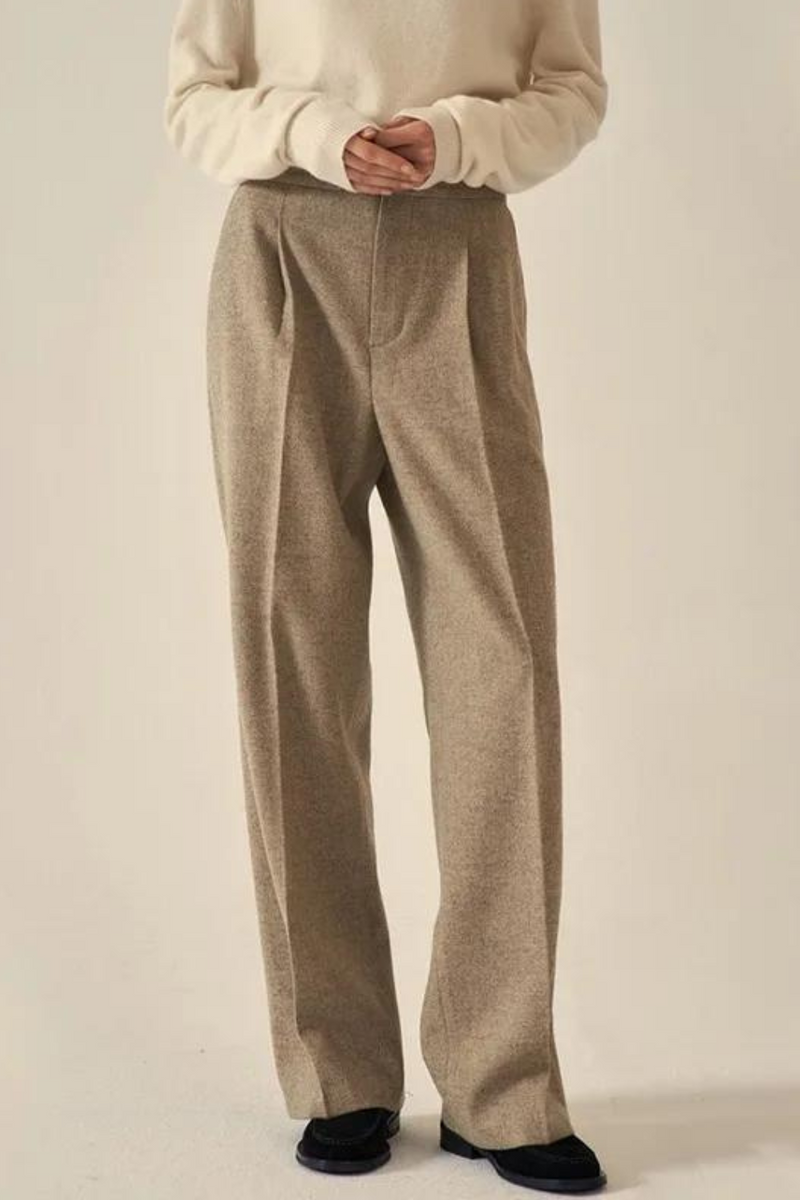 Ladies Classic Vintage Casual Wide Leg Pants Wool Straight Suit Trousers Women