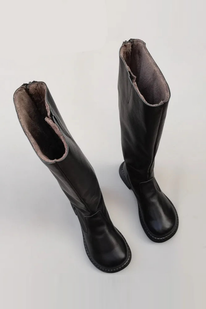 Genuine leather large head wide edition women winter wool handmade boots