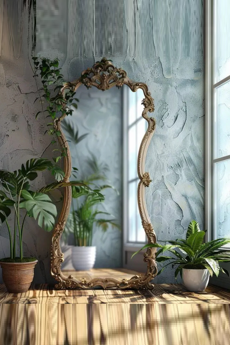 Retro floor full-length mirror carved mirror special-shaped mirror