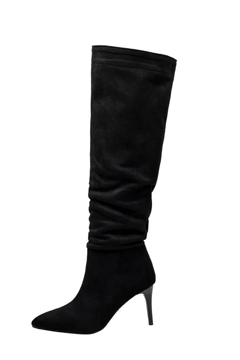 Winter Women Knee High Slouch Boots Hot Pointed Toe High Heels Lady Shoes