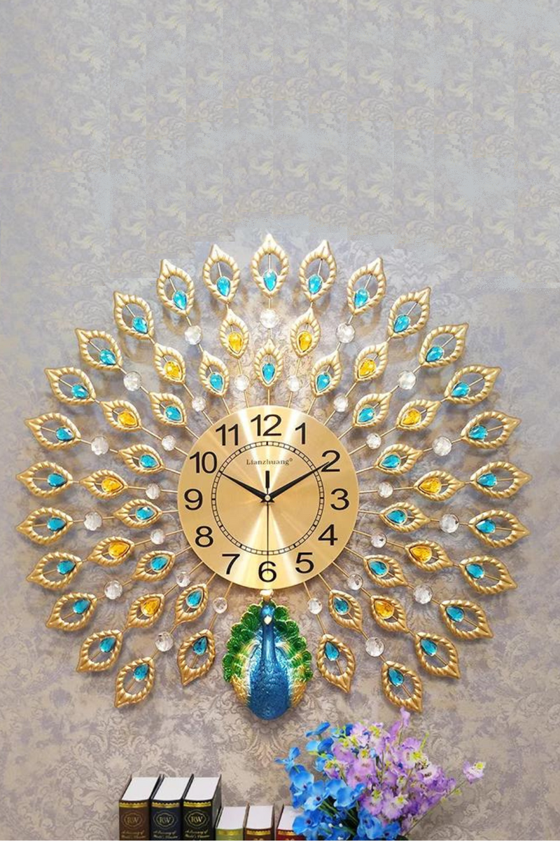 Peacock Wall Clock Modern Home Decor Living Room Wall Mounted Mute Clock Creative Room Wall Hanging Watch