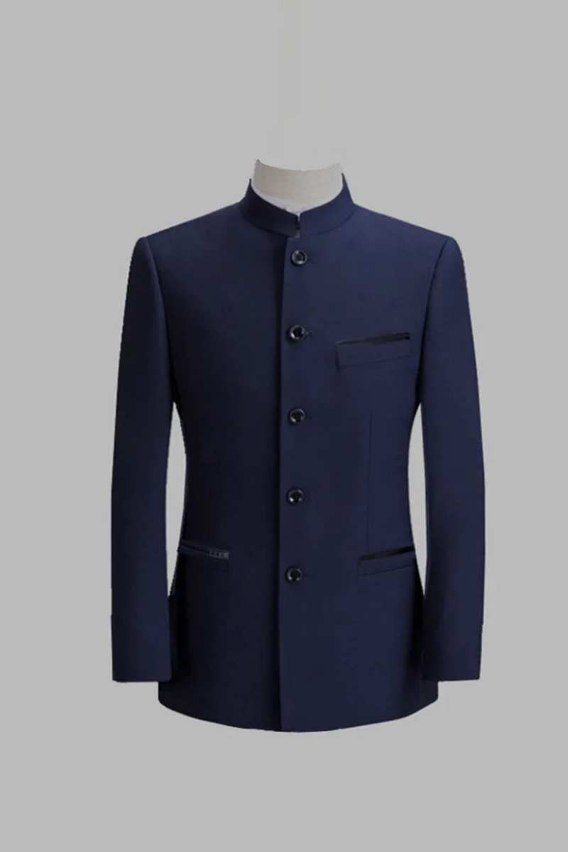 Mandarin Stand Collar Business Casual Wedding Slim Fit Blazer Men Casual Suit Jacket Male Coat