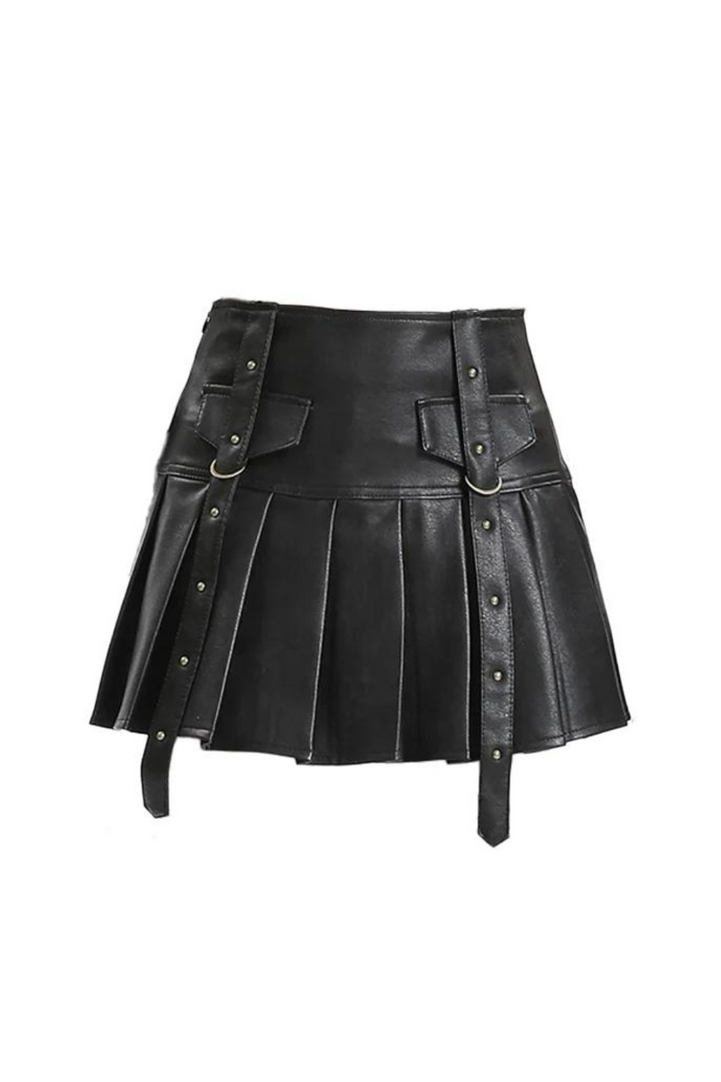 Women Pleated Leather Skirts Skirts Vintage Punk Emo Mini Skirt