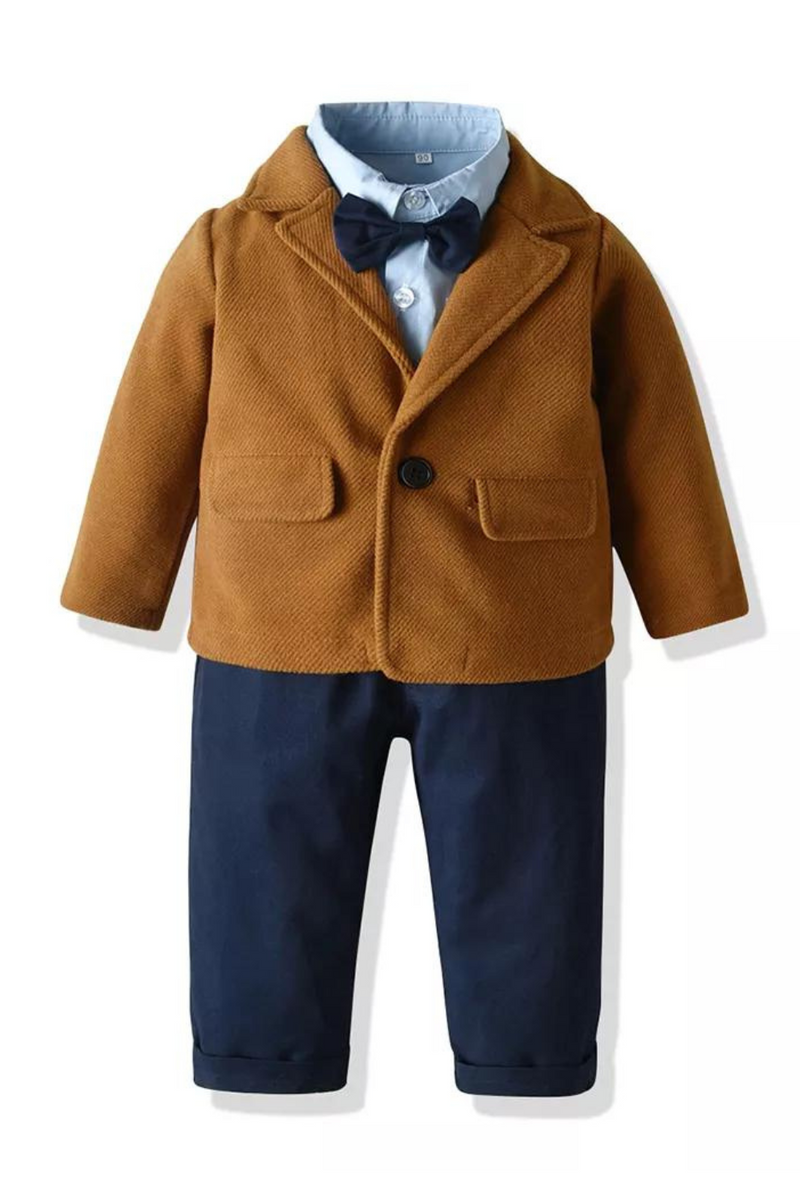 Autumn Winter Boy Comfortable Clothes Set Wool Coat Outfit Warm Children Costume