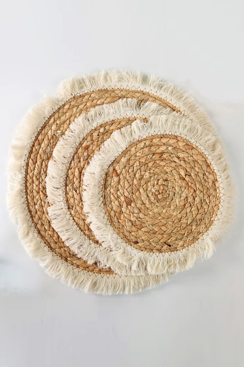 Woven Western restaurant table mat with thickened insulated fringe edge coasters