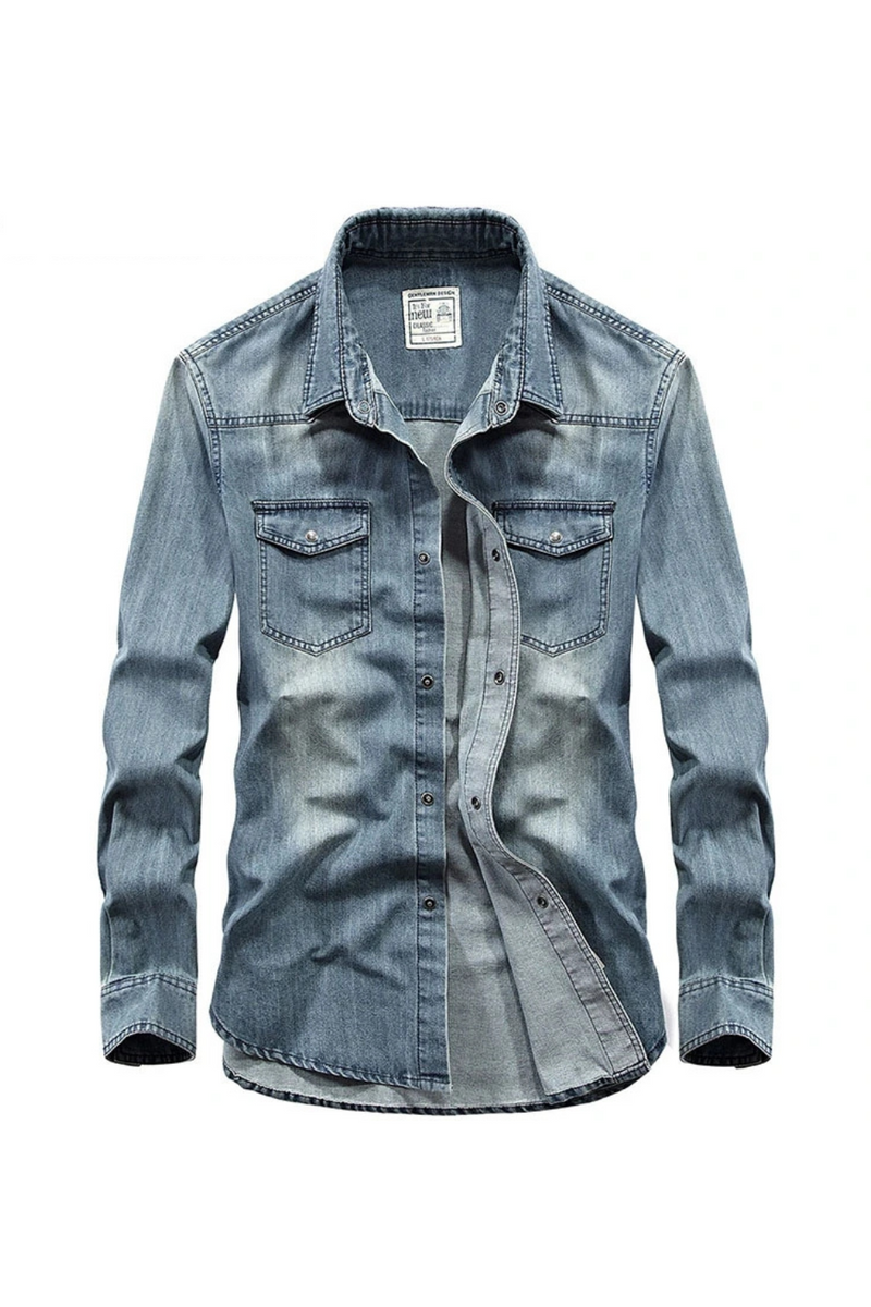 Men's Denim Shirt Solid Casual Shirts Men Clothing