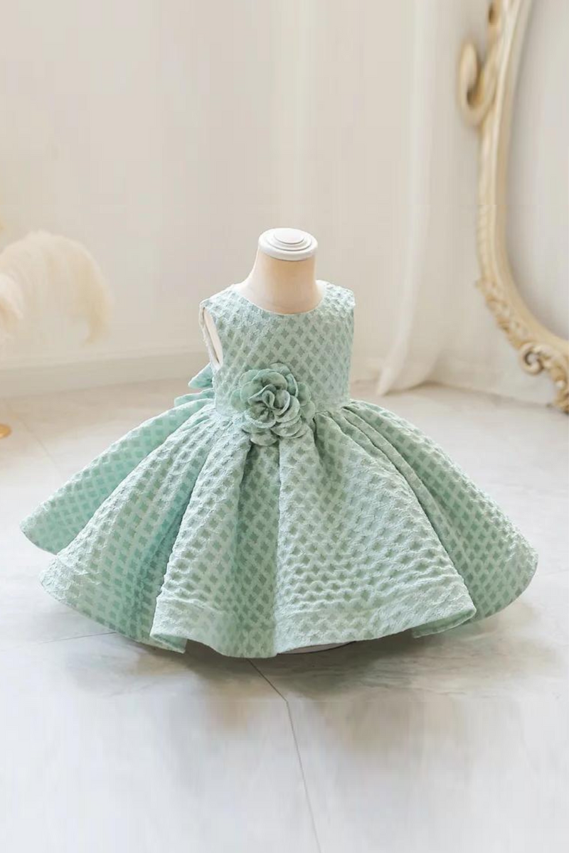 Sweet Solid Plaid Flower Baby Dress Kids Evening Birthday Party Outfit For Girls