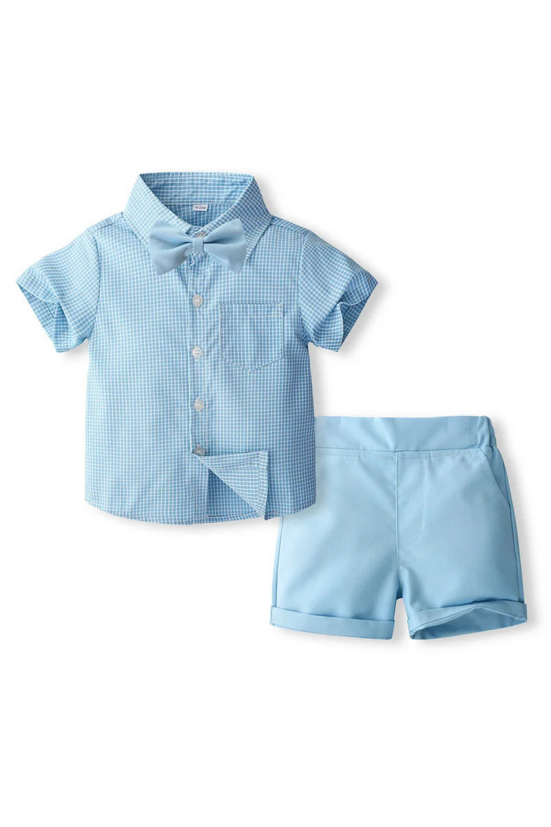 Summer Kids Clothes Boys Gentleman Tie Plaid Baby Tops Shorts Children's Sets