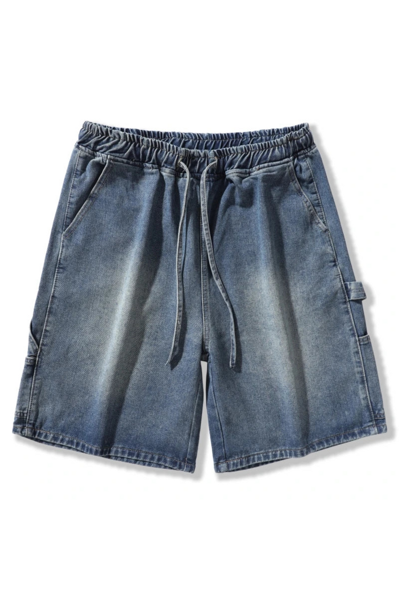 Summer Men Workwear Denim Shorts with Drawstring Waist