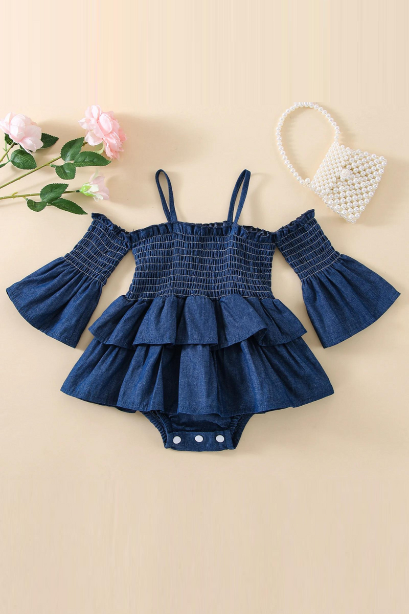 Summer Infant Baby Girls Bodysuit Off Shoulder Long Sleeve Patchwork Casual Party Street Fall Dress Clothes