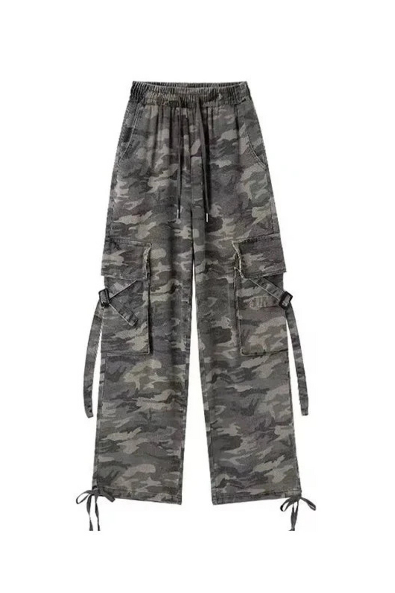 Women Camouflage Cargo Pants Streetwear Oversize Wide Leg Pants Trousers Clothes