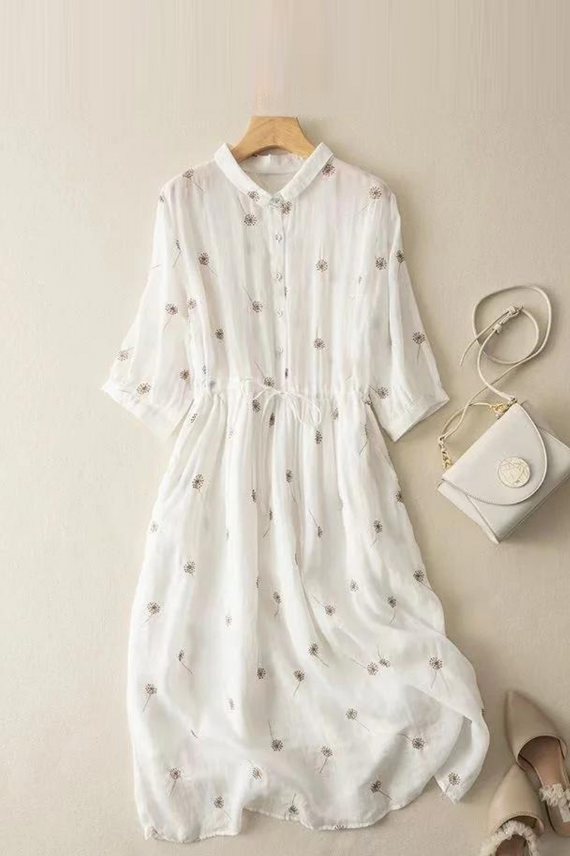 Summer Dresses for Women Embroidery Linen Midi Dress