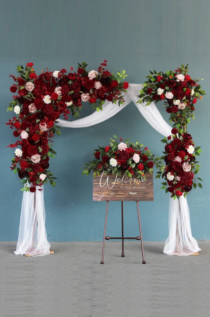 Wedding Flower Arrangement Burgundy Rose Flower Row Wedding Background Decoration