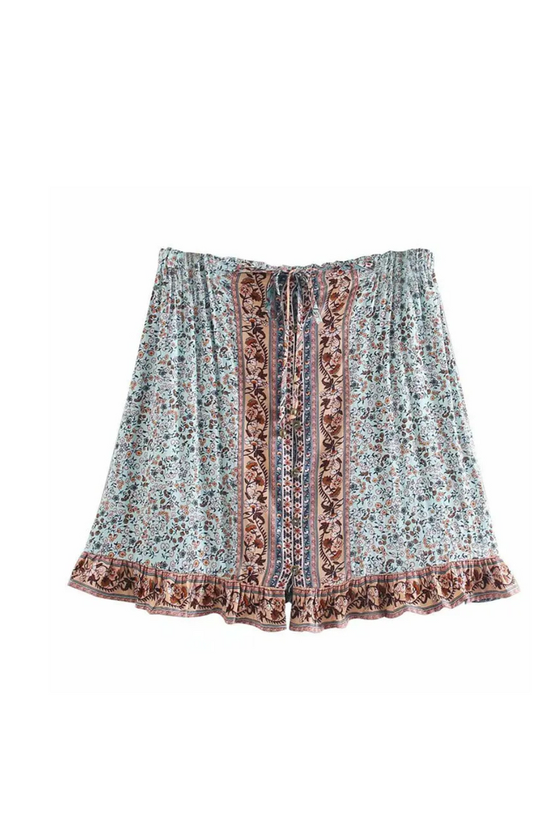 Women Elegant Boho Skirt Stitching Bohemian Floral Peacock Printed Mini Skirts Female Oversize