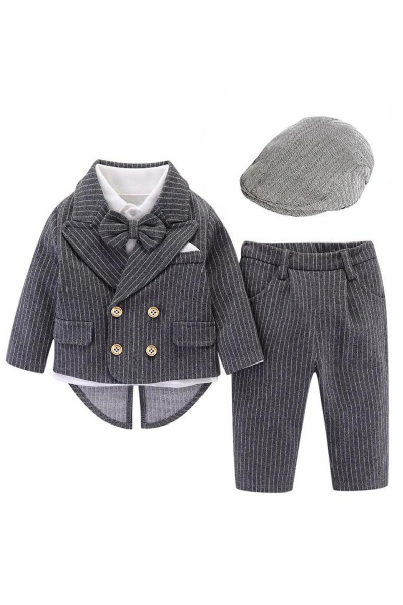 Baby Boy Tuxedo Clothing with Hat Spring Cotton Suit Newborn Birthday Dress