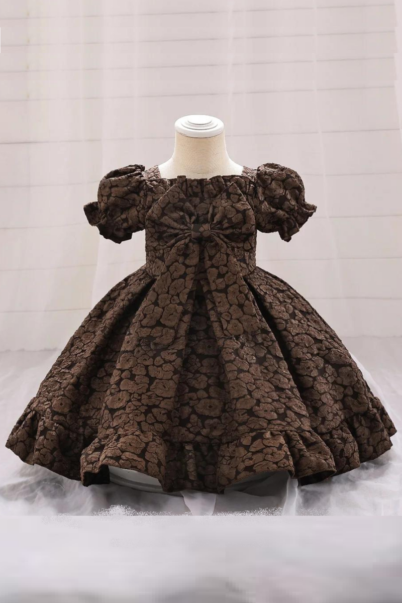 Retro Baby Girl Birthday Party Dress Christmas Floral Big Bow Wedding Gown Kids Formal