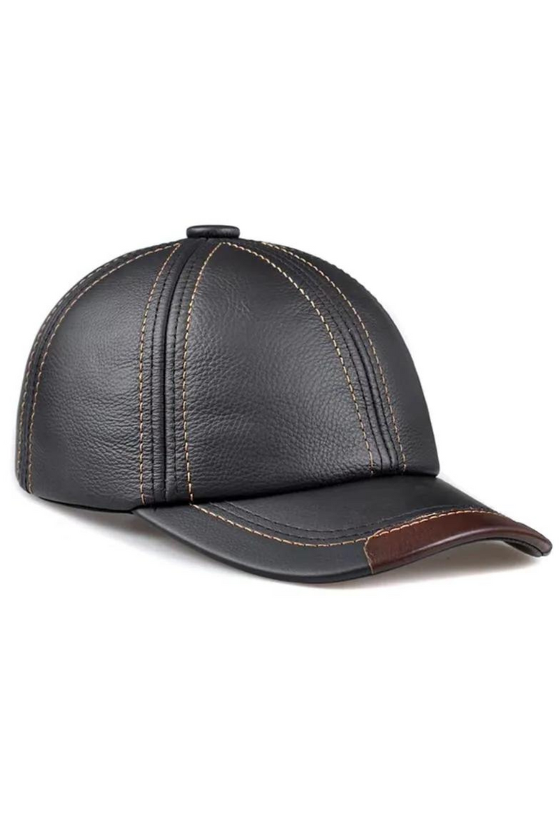 Free Shipping Men Leather Baseball Caps Winter Dome Lined Double Leisure Warm