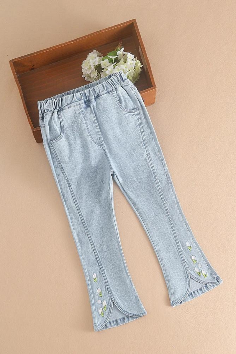 Girls Jeans Spring Autumn Kids Girls Flare Pants Embroidery Clothes for Children