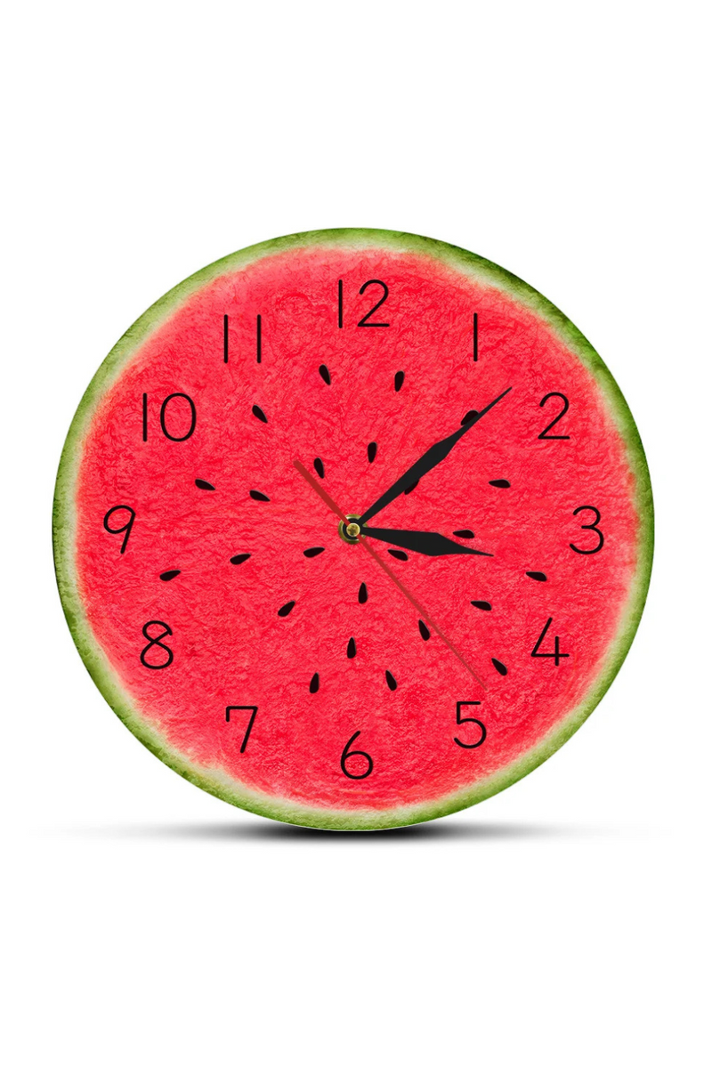 Summer Time Watermelon Modern Wall Clock Wall Art Decor Fruit Style Silent Quartz Round Wall Clock